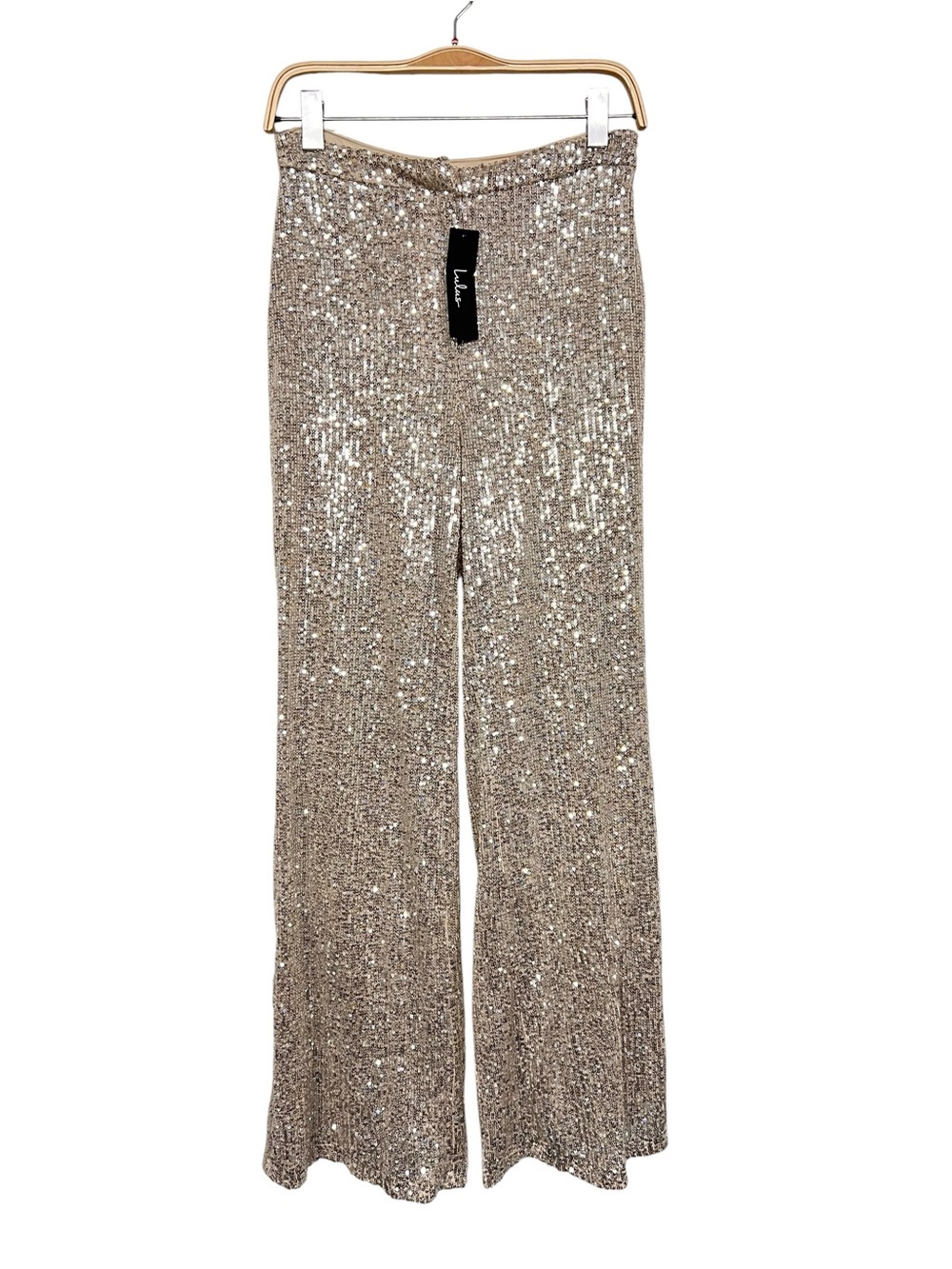 NWT Wide-Leg Sequin Pants - Champagne